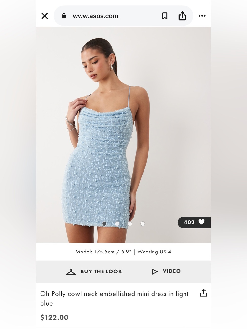 Oh Polly Light Blue Beaded Cowl Neck Mini Dress